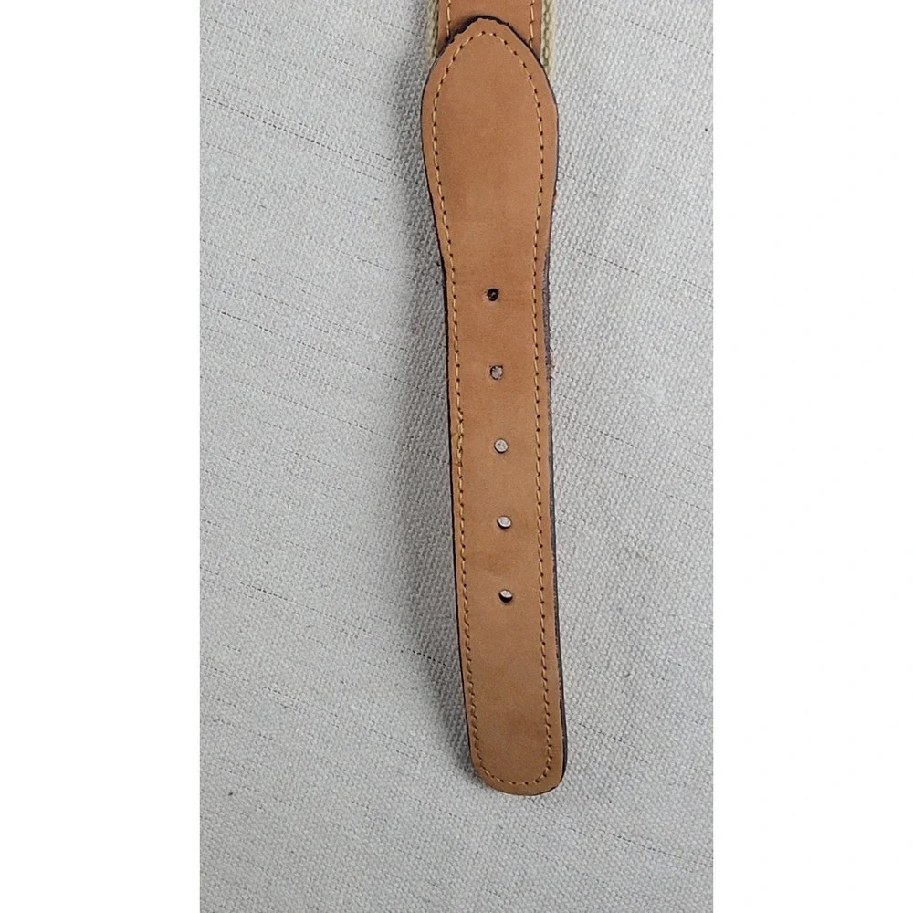Worldwide Sportsman Leather Canvas Belt Fish Embroidery Solid Brass Buckle 42 US